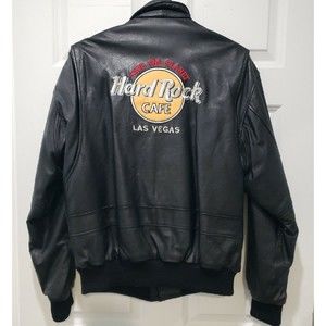 Vintage One Owner Hard Rock Cafe Las Vegas Leather Bomber Motorcycle Jacket